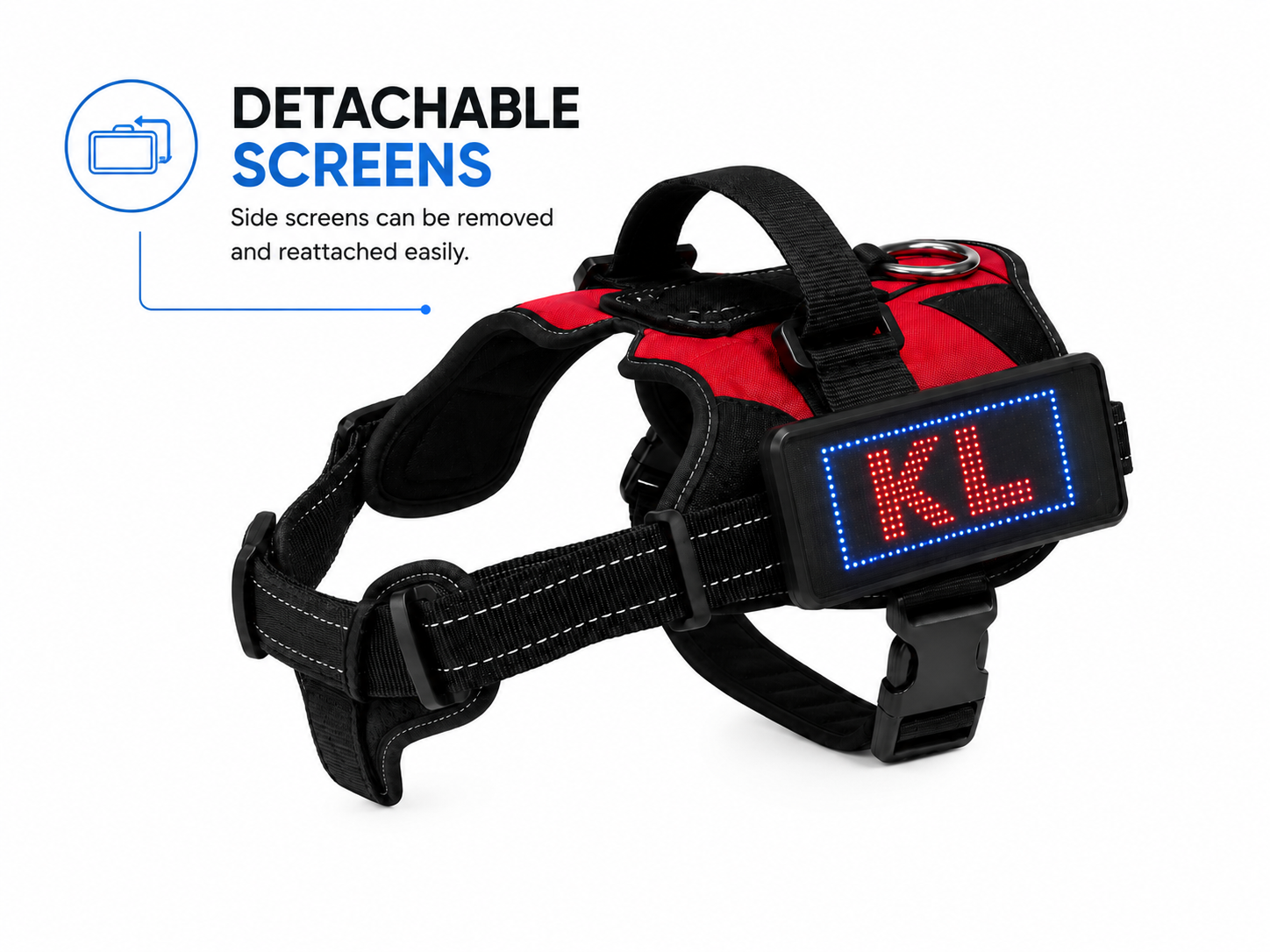 DogDisplay Harness Pro, LED dog harness with custom text